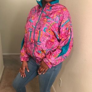 Vintage Lavon windbreaker. Pink. Multi. Fab!!